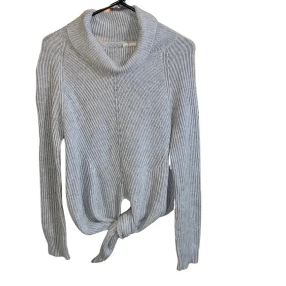 Anthropologie Moth Tie Front Turtle Neck Light Gray Cashmere Blend Sweater Small - Picture 3 of 6